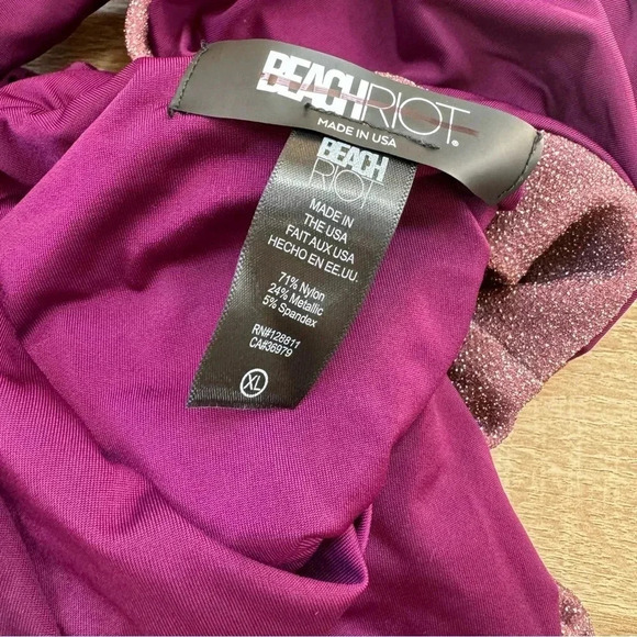 New Beach Riot Celine One-Piece Swim Suit Ribbed Metallic Purple Free People XL - Picture 4 of 5